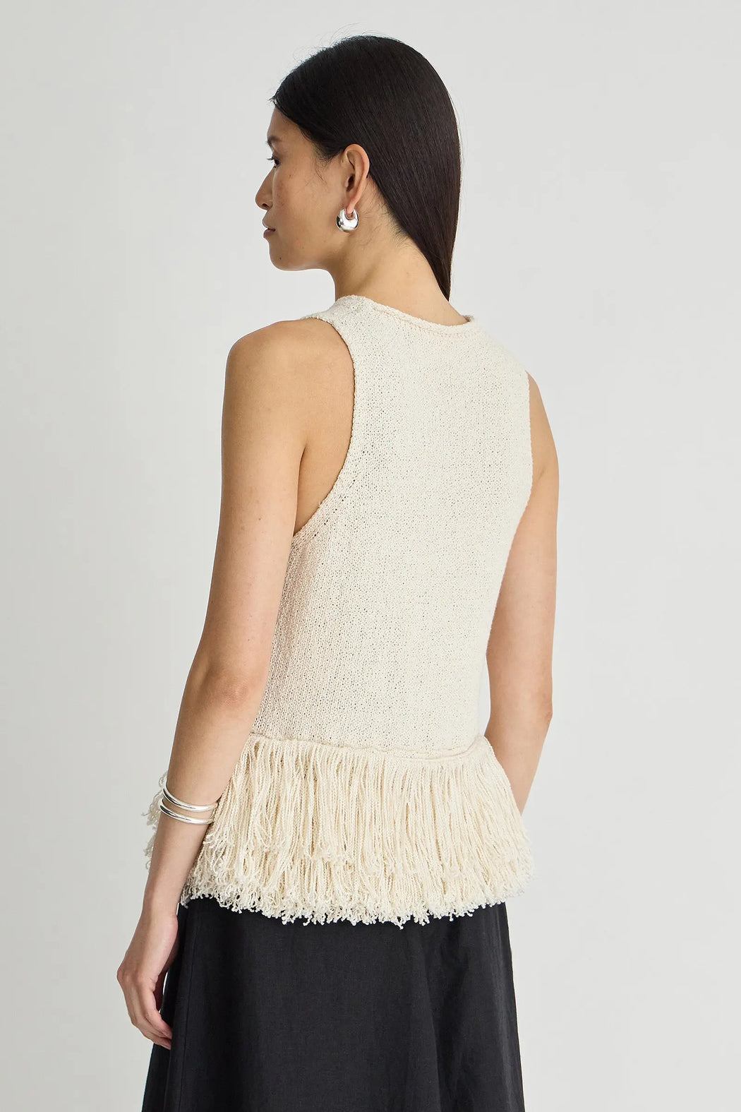 Maeve Knit Fringe Tank | Ivory