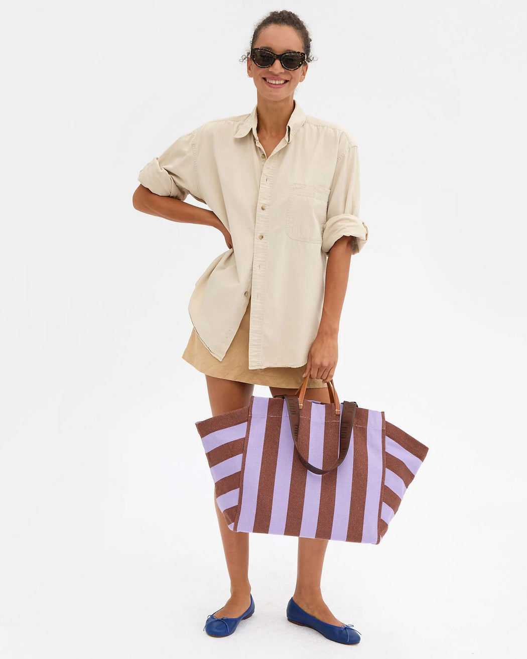 La Cote Tote | Jacaranda / Hazelnut Canvas Stripe