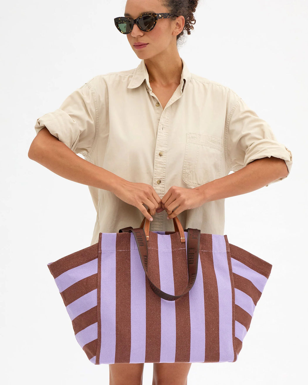La Cote Tote | Jacaranda / Hazelnut Canvas Stripe