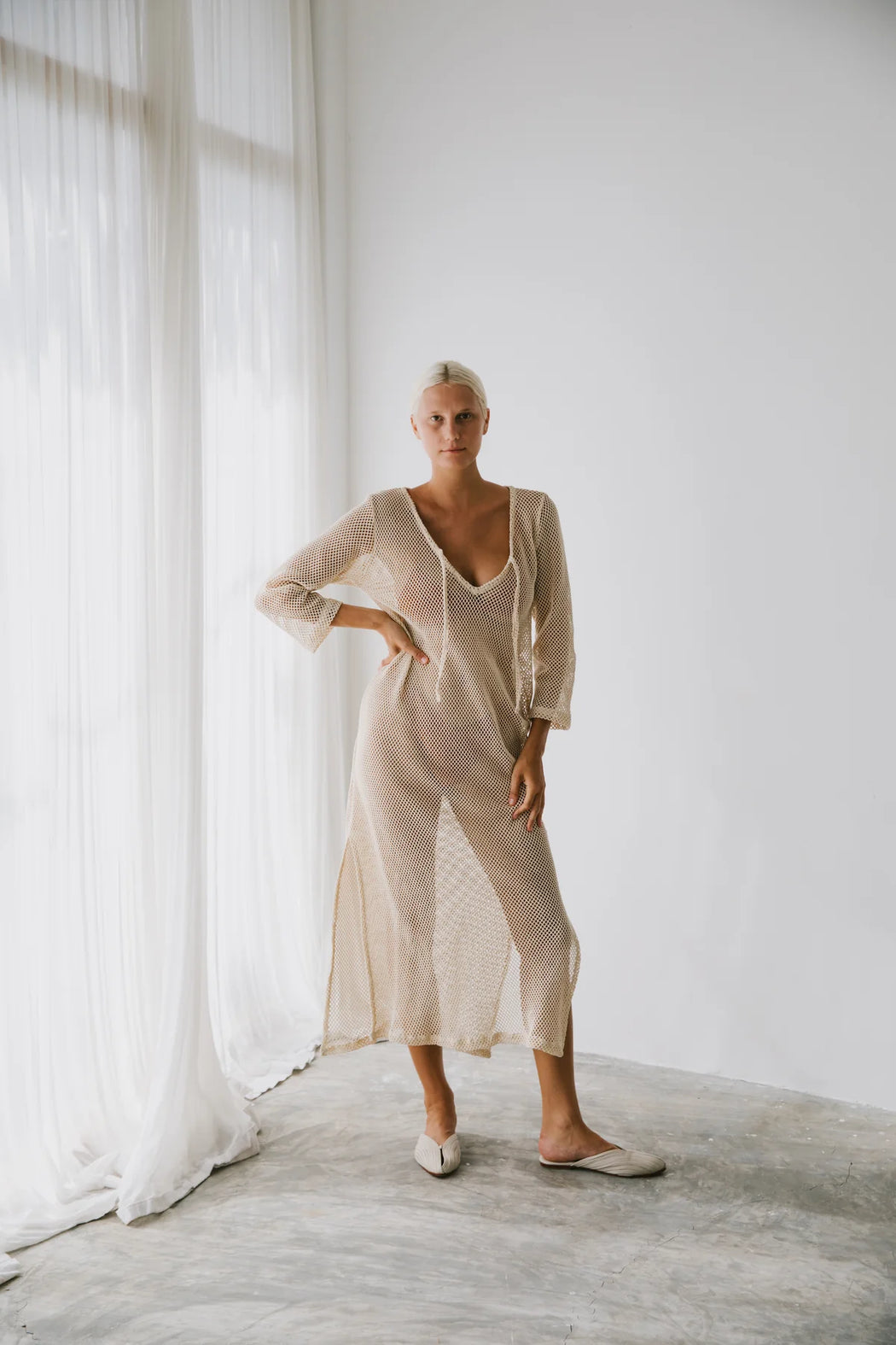 Mesh Long Cover Up | Cream