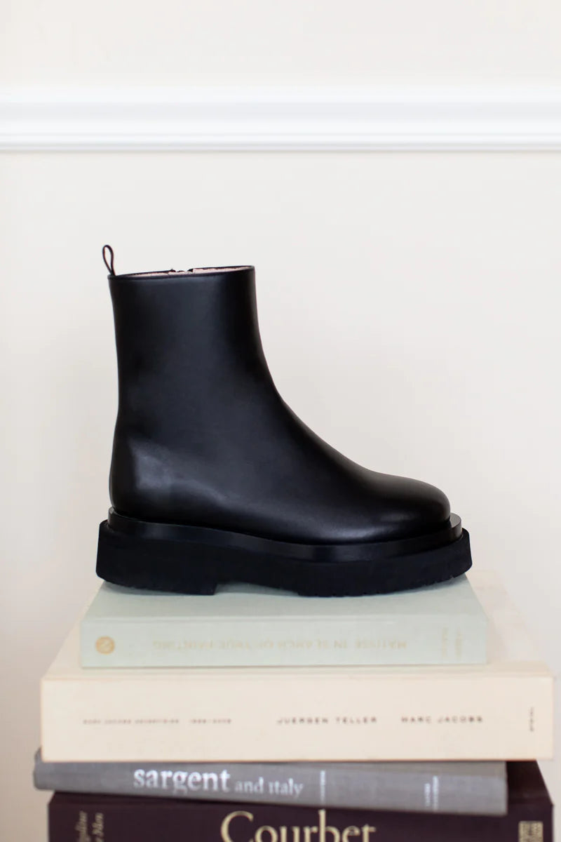 Zip Platform Boot - Black Leather