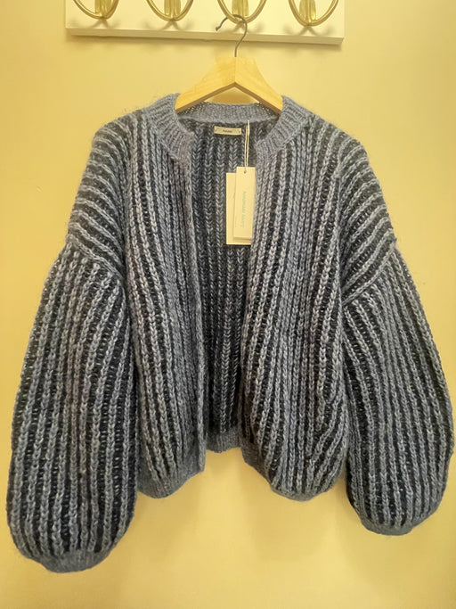 Two Tone Brioche Cardigan | Blue