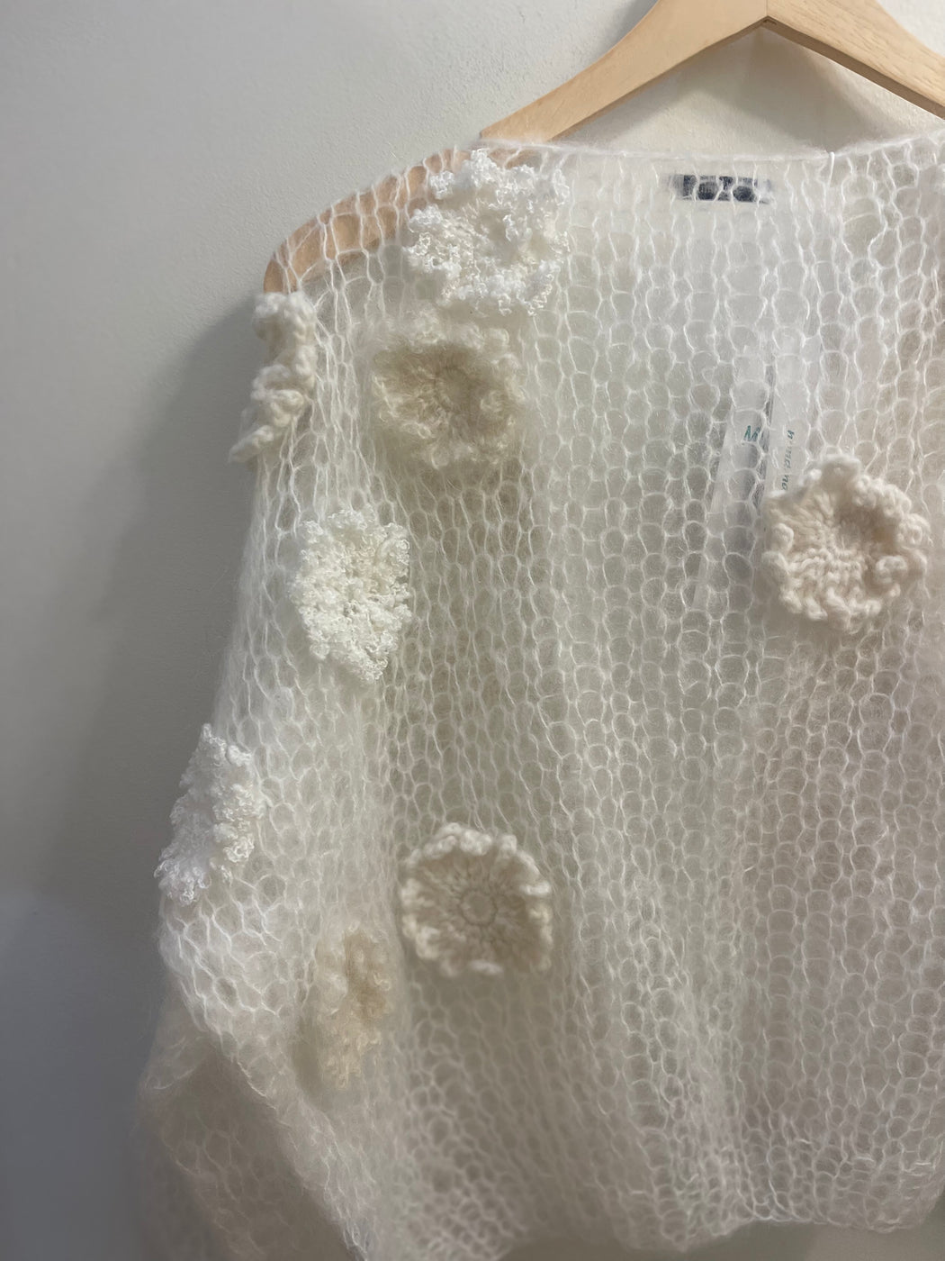 Mohair Bomber Cardigan with Flowery Embroidery | White