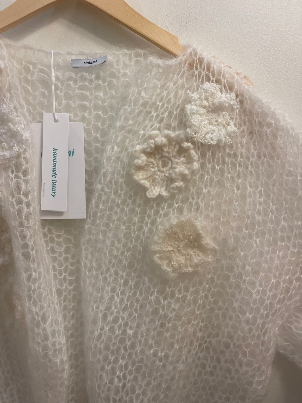 Mohair Bomber Cardigan with Flowery Embroidery | White