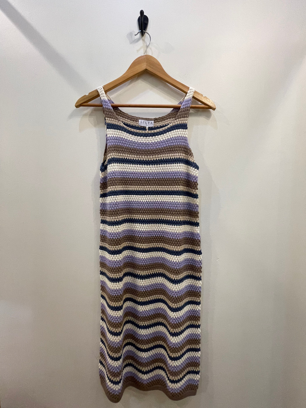 Solar Knit dress | Lilac Navy Stipe