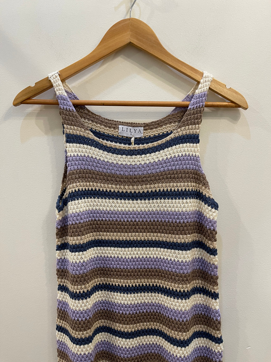 Solar Knit dress | Lilac Navy Stipe