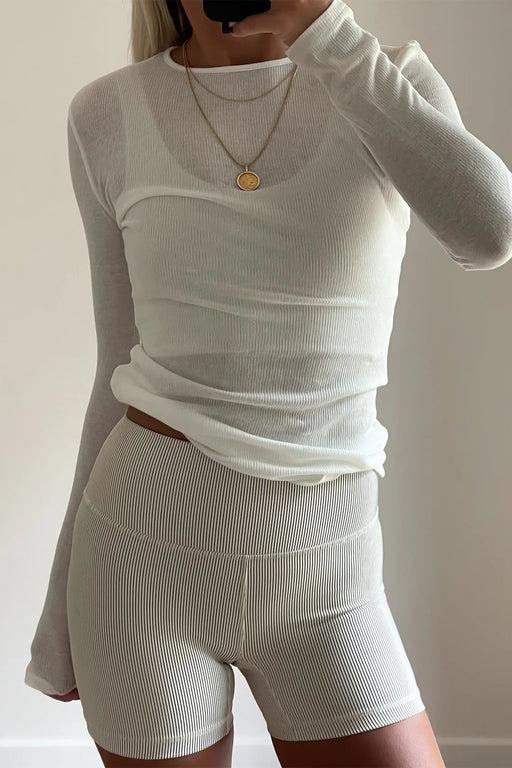 Rib Hemp Jersey Long Sleeve Top | White
