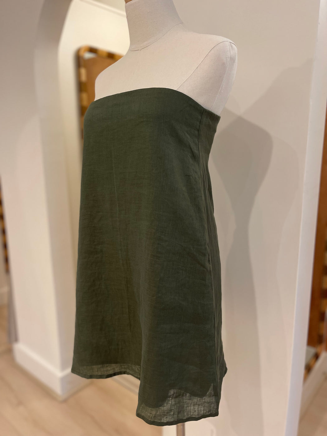 Arden Strapless Linen Mini Dress | Loden