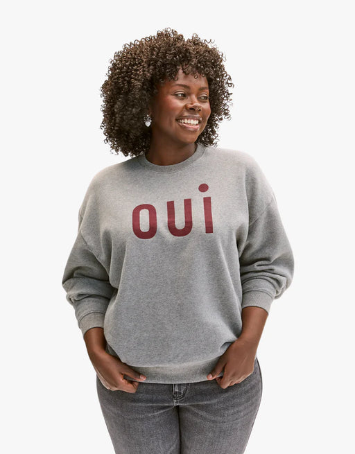 Oversized Sweatshirt | Grey Melange with Bordeaux Oui