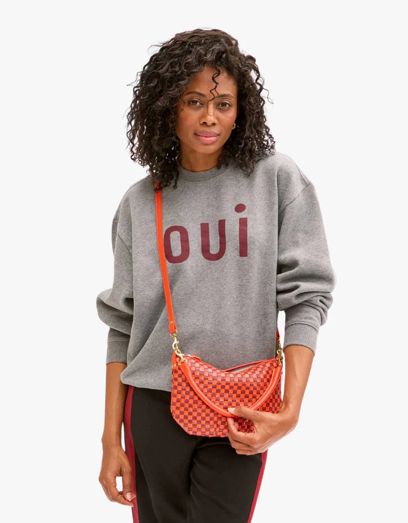 Oversized Sweatshirt | Grey Melange with Bordeaux Oui