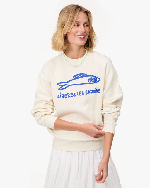 Oversized Sweatshirt | Cream w/Cobalt Libres Les Sardines