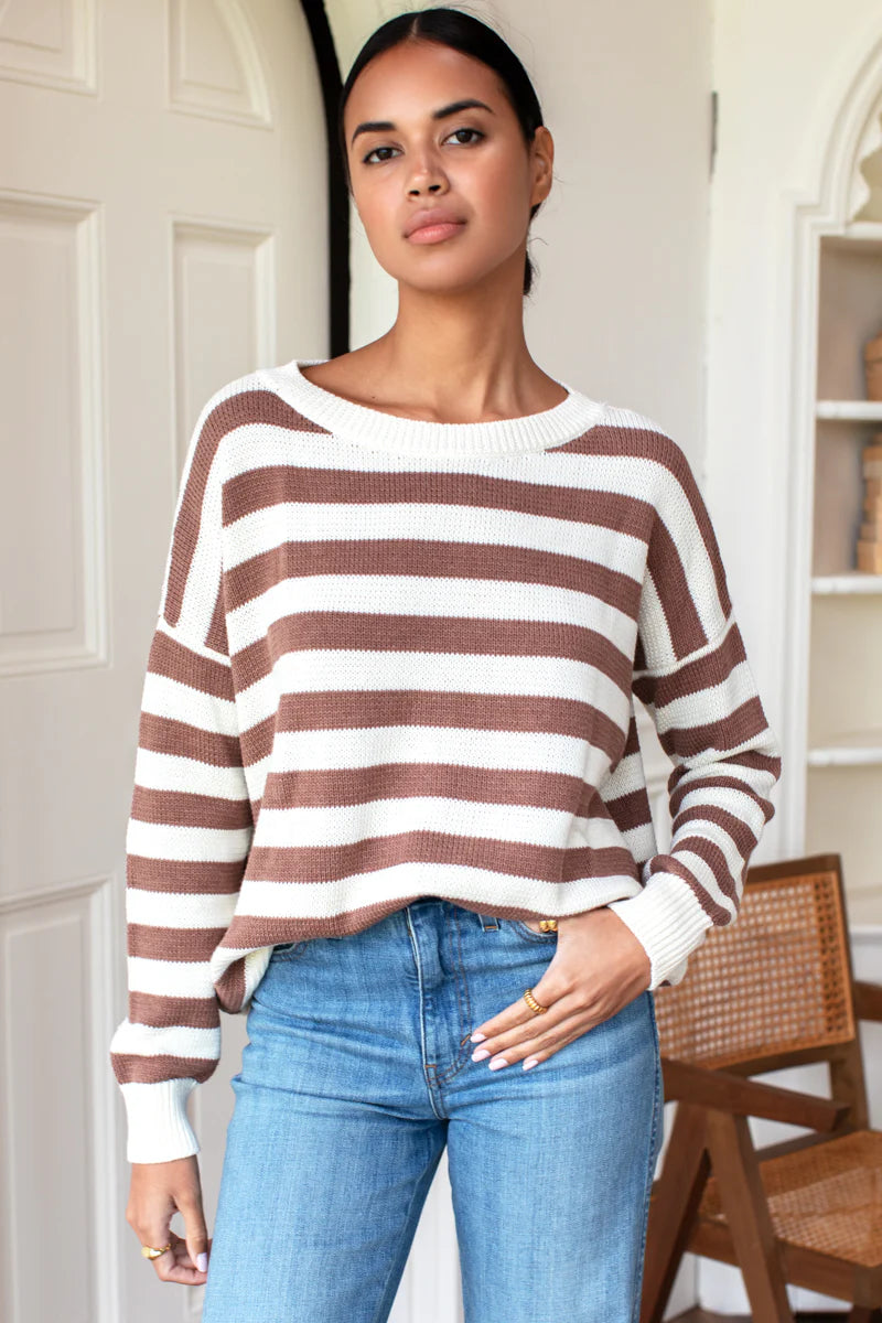 Carolyn Sweater | Mocha French Stripe