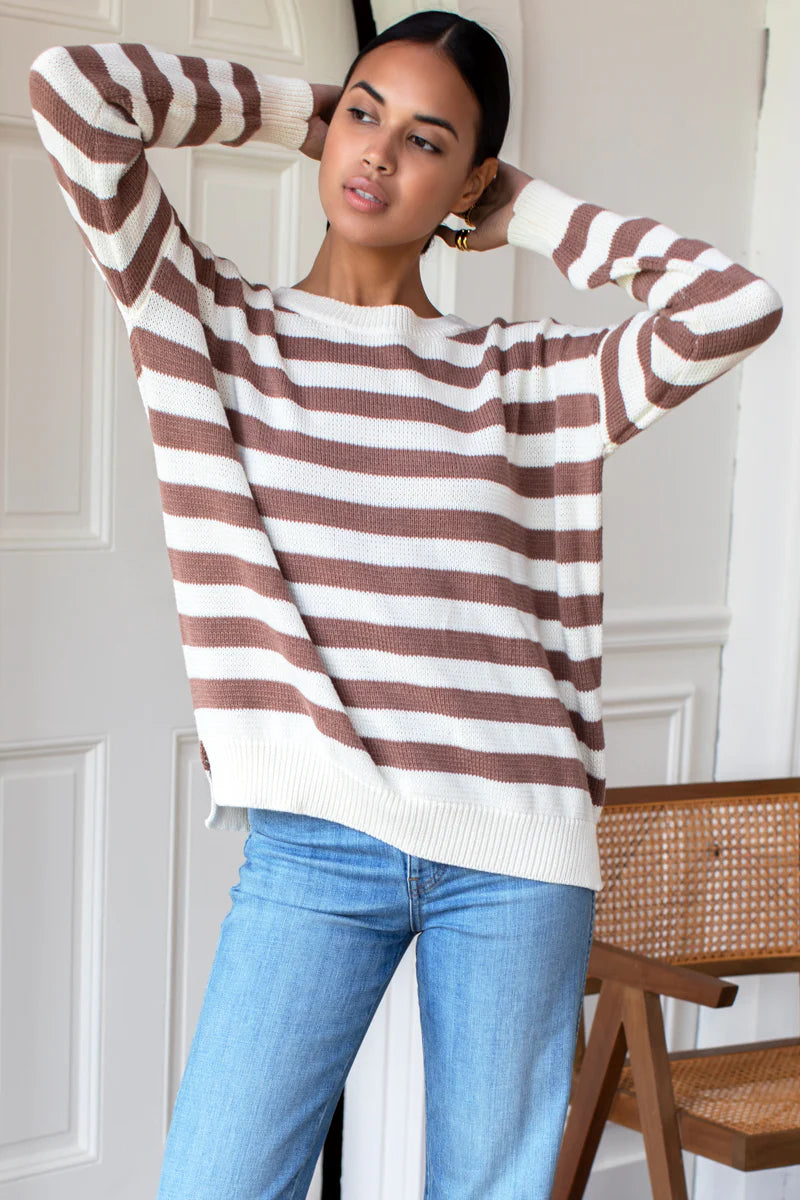 Carolyn Sweater | Mocha French Stripe