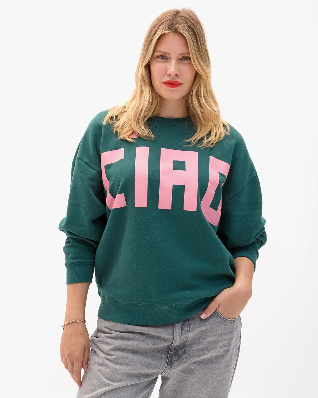 Oversized Sweatshirt | Deep Pine w/ Petal Grand Block Ciao