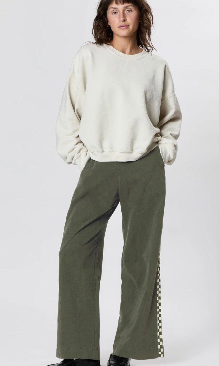 Wide Leg Slater l Checkerboard Olive