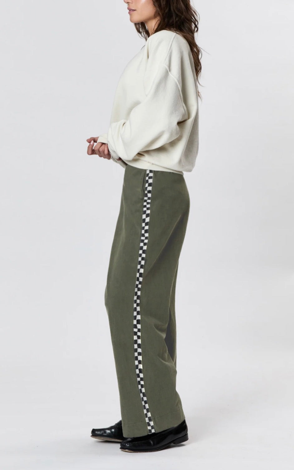 Wide Leg Slater l Checkerboard Olive