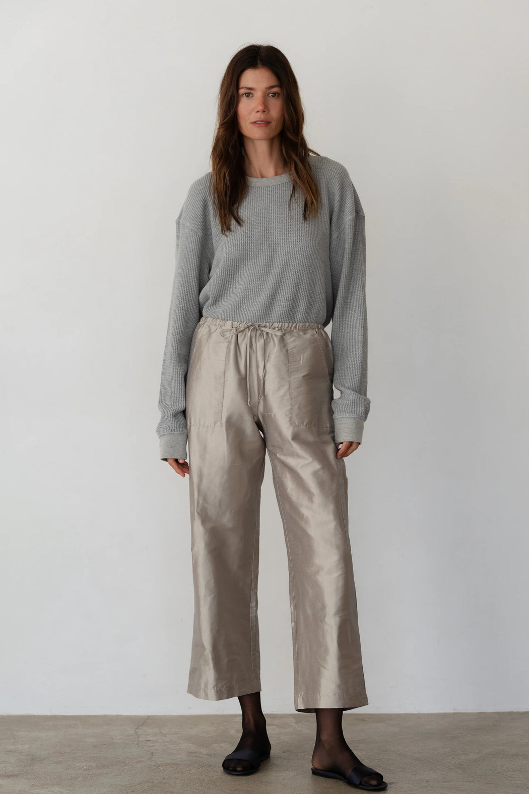 Taffeta Drawstring Cargo Pant | Silver