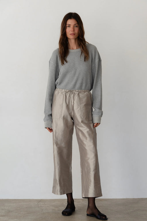 Taffeta Drawstring Cargo Pant | Silver