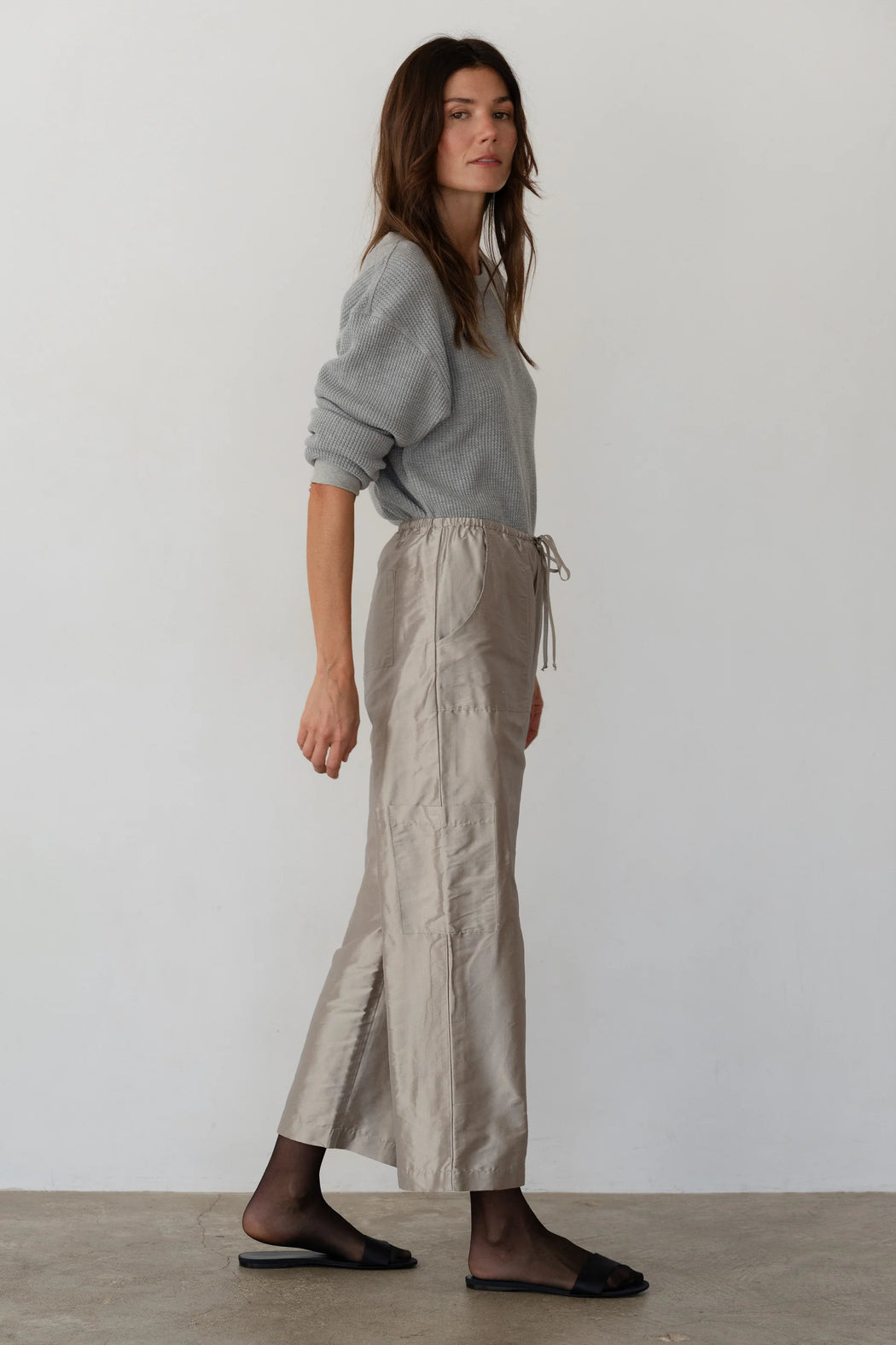 Taffeta Drawstring Cargo Pant | Silver