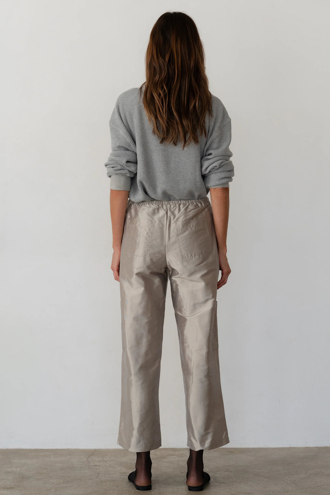 Taffeta Drawstring Cargo Pant | Silver