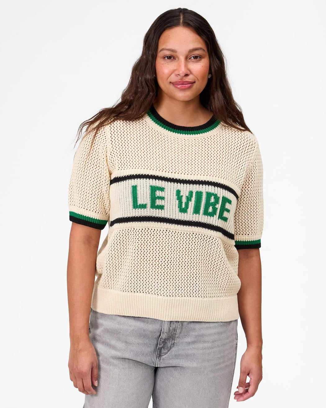 Luc Knit Tee | Le Vibe Cream & Green