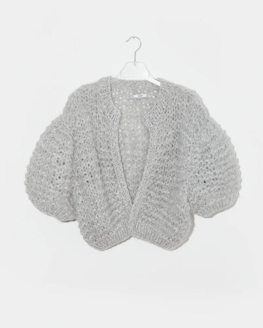 Alpaca Short Sleeve Puffy Cardigan l Grey