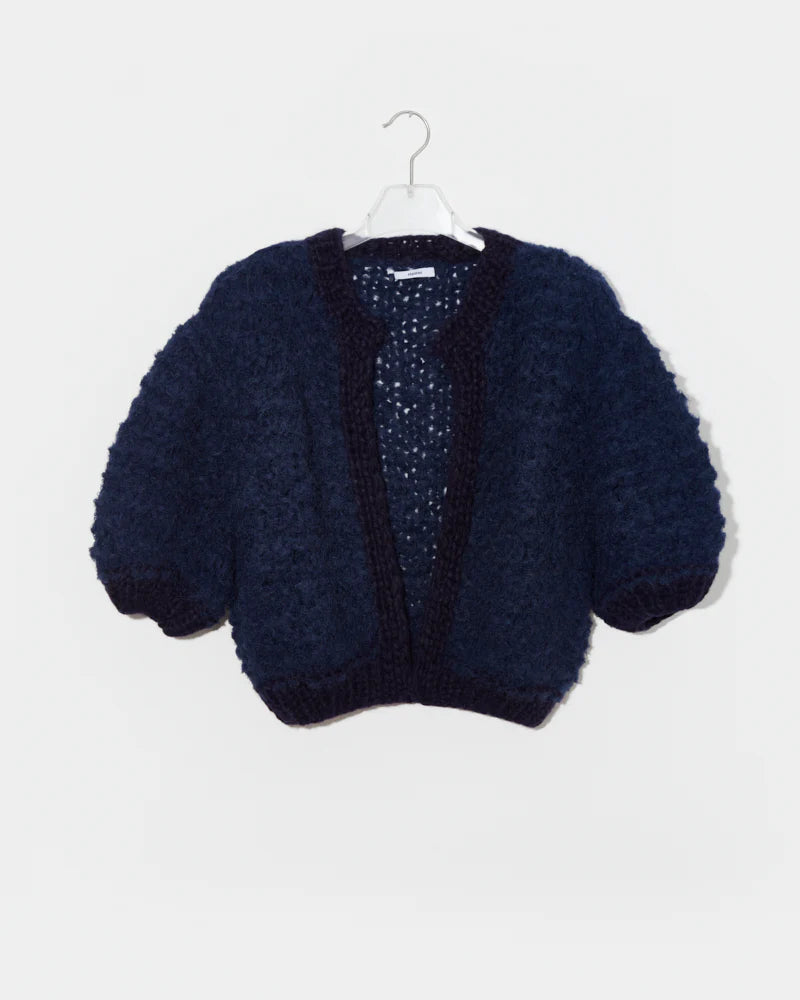 Alpaca Short Sleeve Puffy Cardigan l Navy