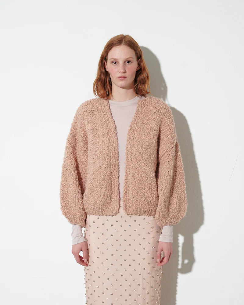 Alpaca Boucle Short Sleeve Cardigan | Rugby Tan