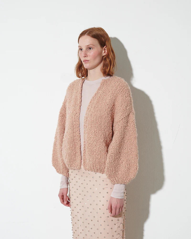 Alpaca Boucle Short Sleeve Cardigan | Rugby Tan