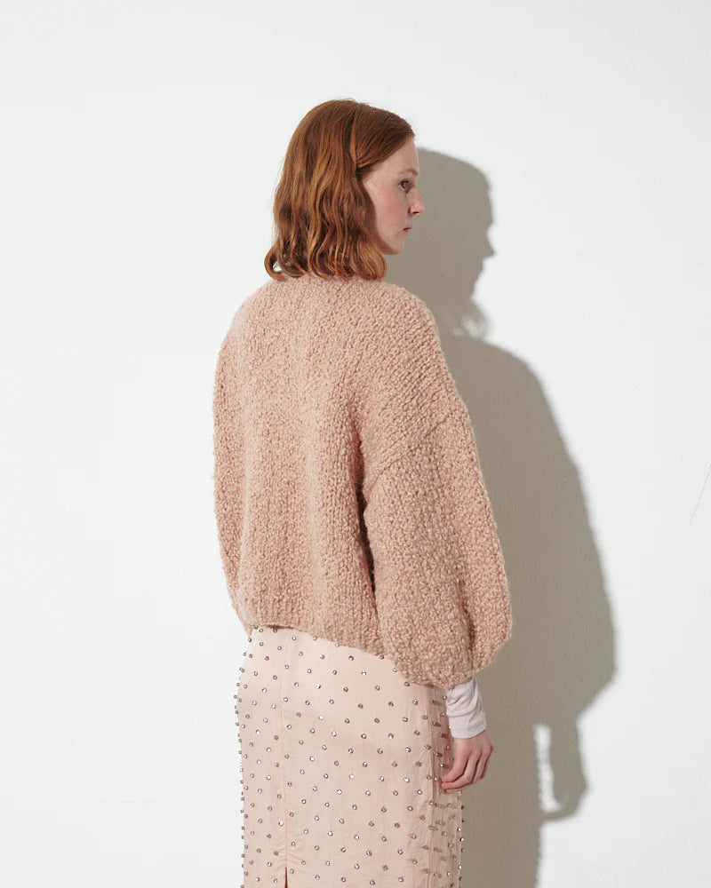 Alpaca Boucle Short Sleeve Cardigan | Rugby Tan
