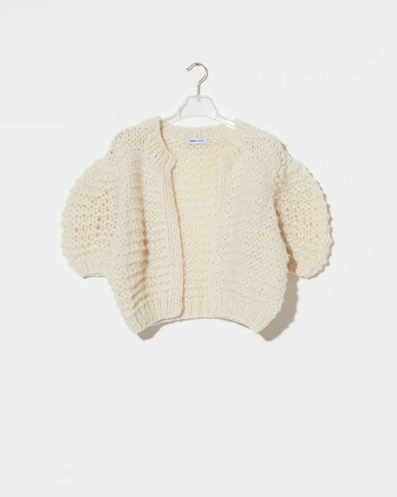 Cashmere Puffy Short Sleeve Cardigan | Champagne