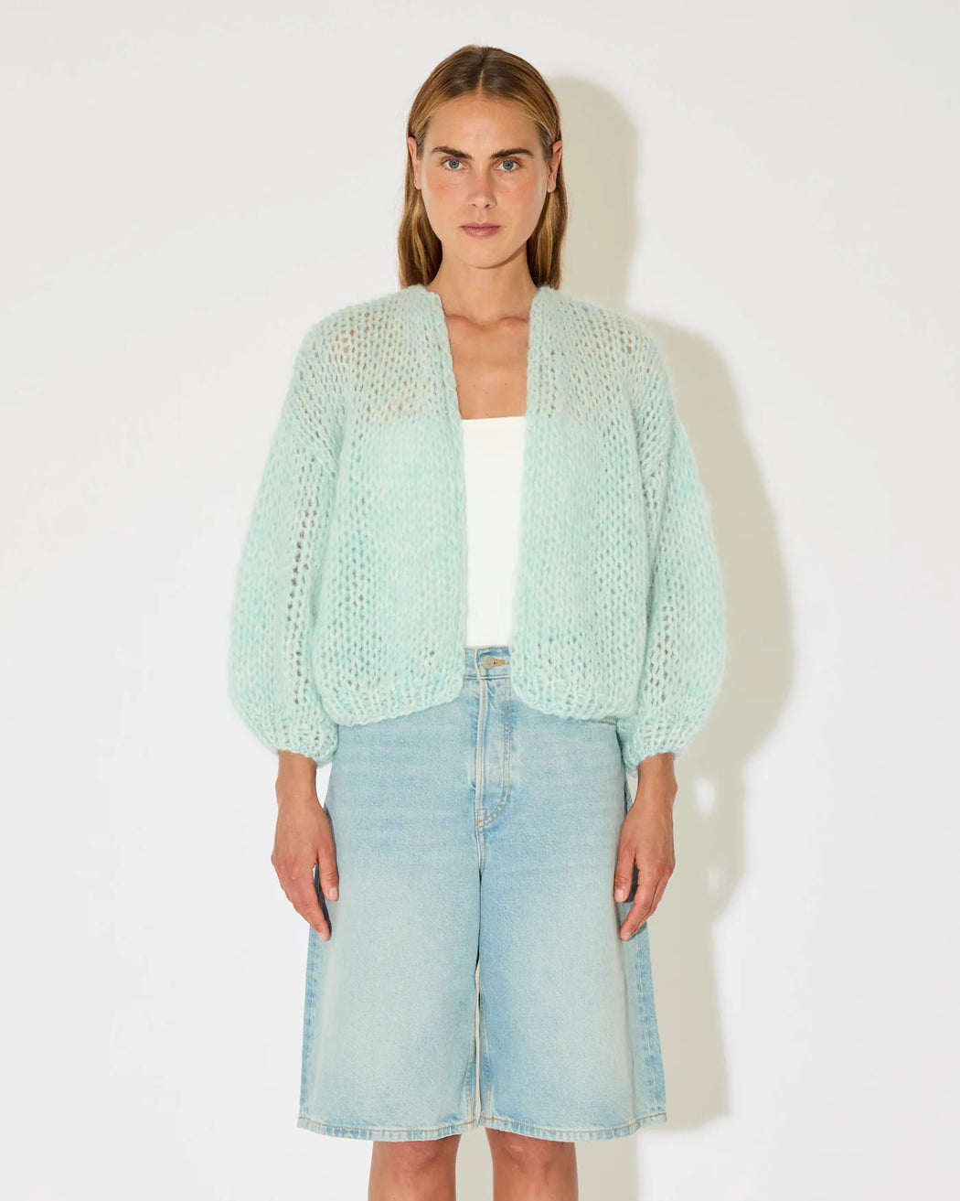 Mohair Bomber Cardigan | Light Blue Melange