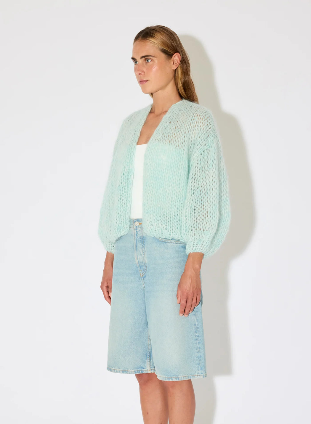 Mohair Bomber Cardigan | Light Blue Melange