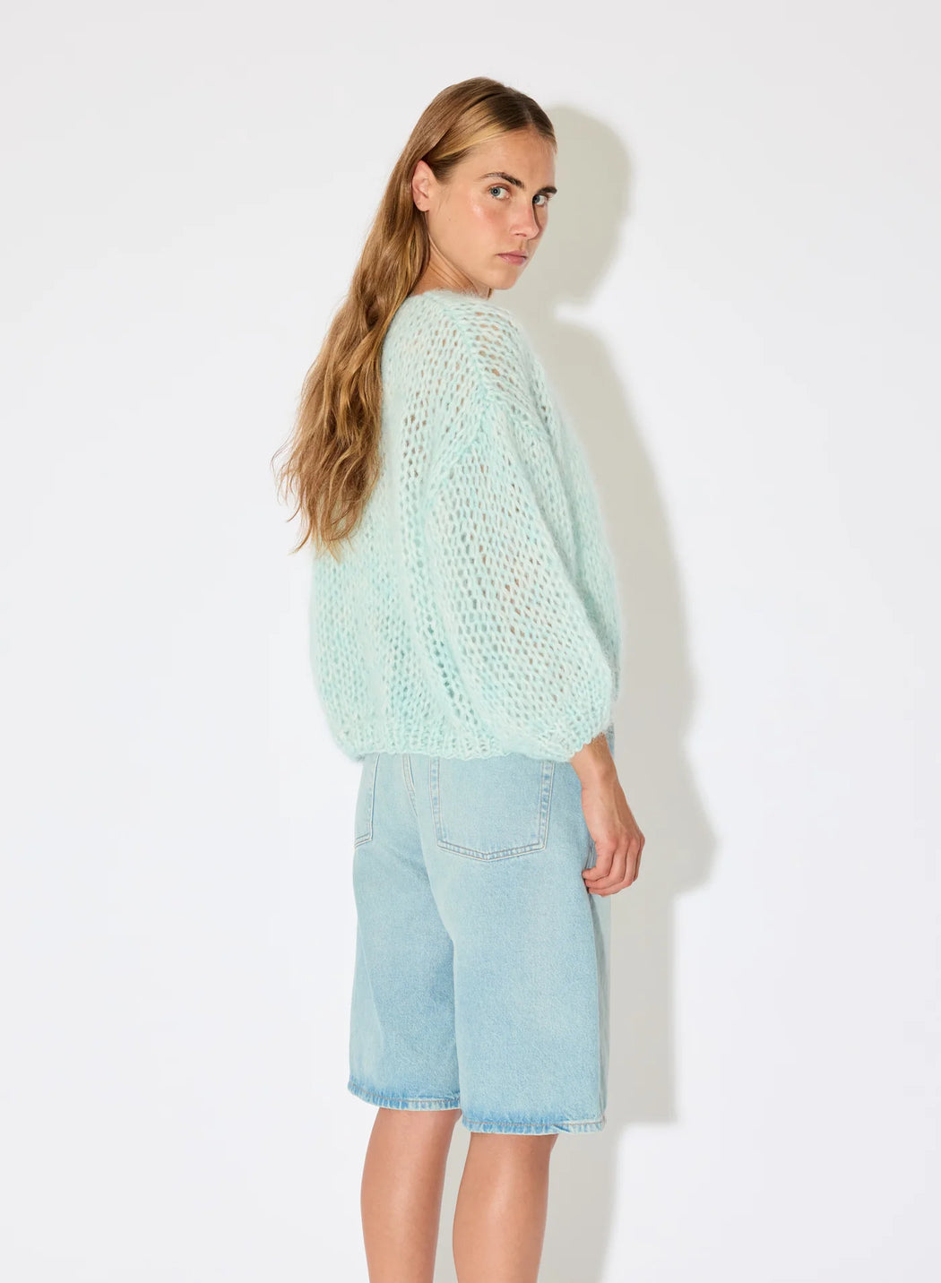 Mohair Bomber Cardigan | Light Blue Melange