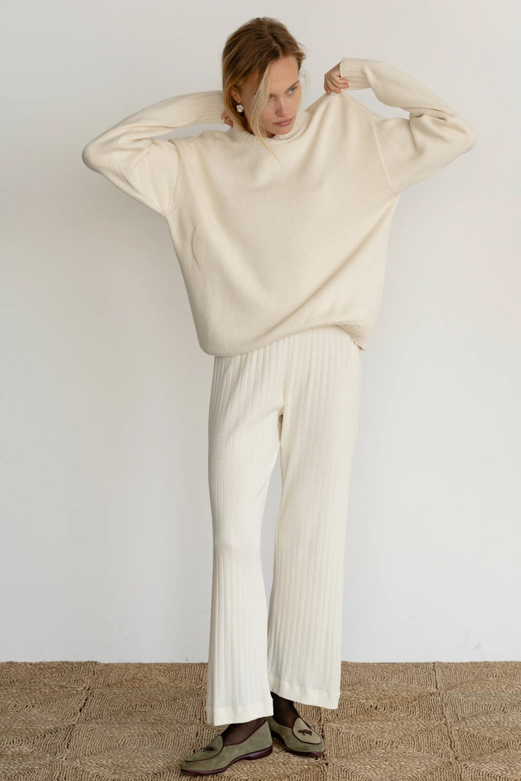 The Pointelle Simple Crop Pant | Cream