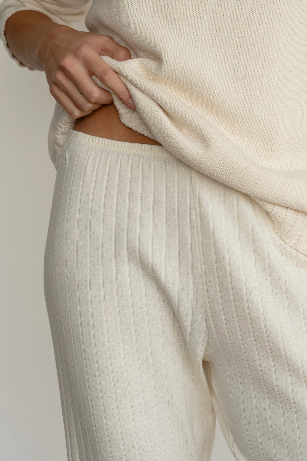 The Pointelle Simple Crop Pant | Cream