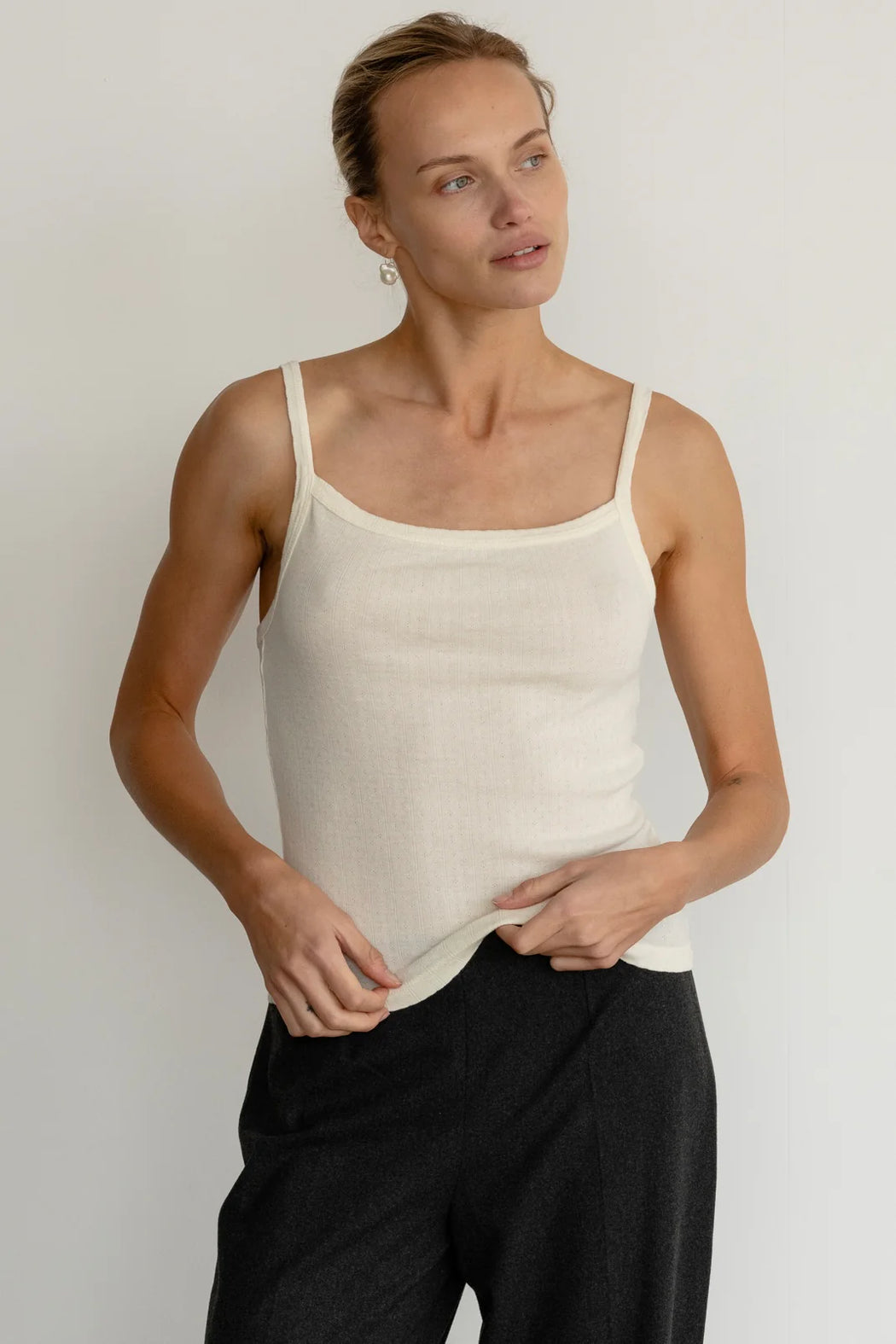 The Pointelle Square Neck Tank | Creme