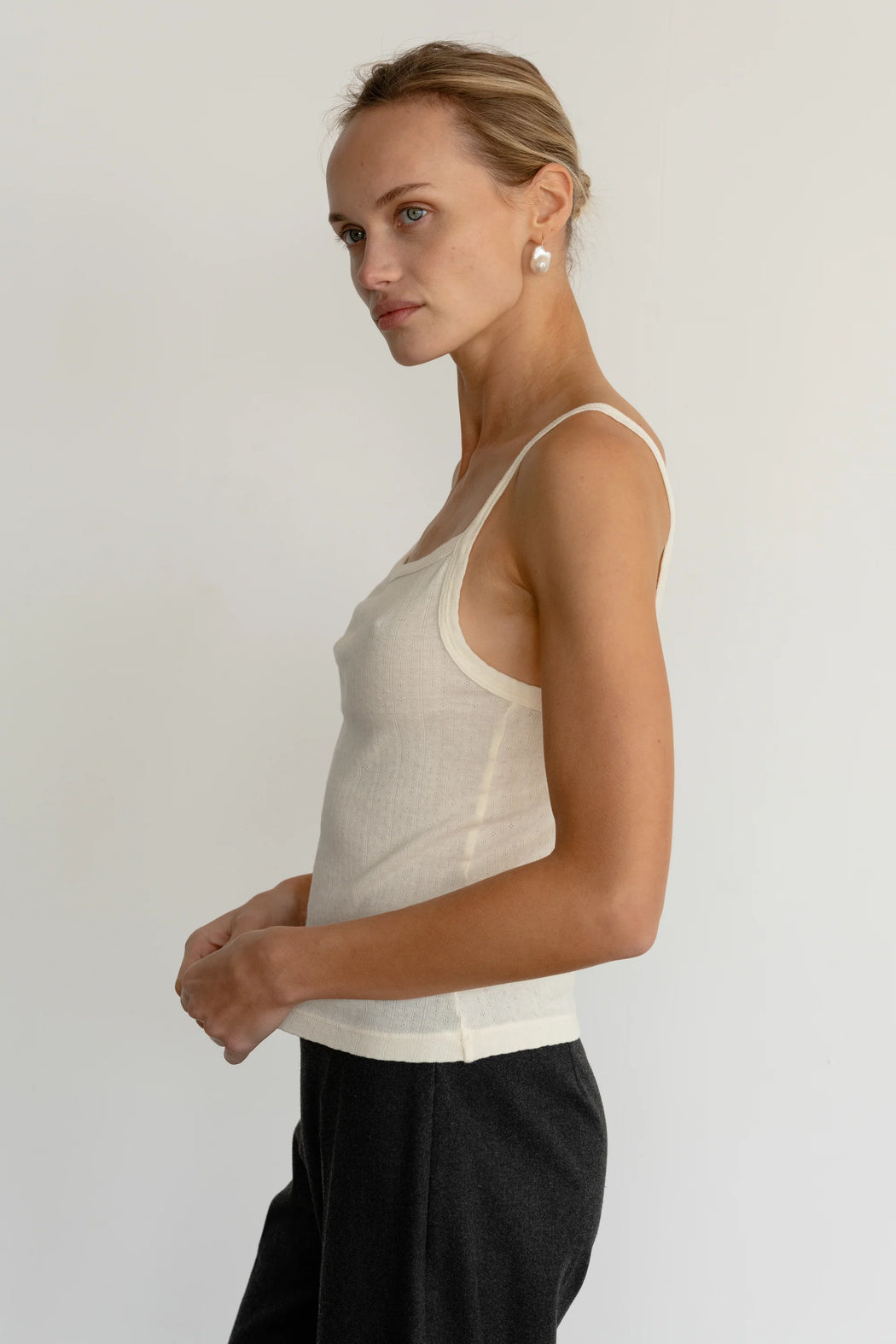 The Pointelle Square Neck Tank | Creme