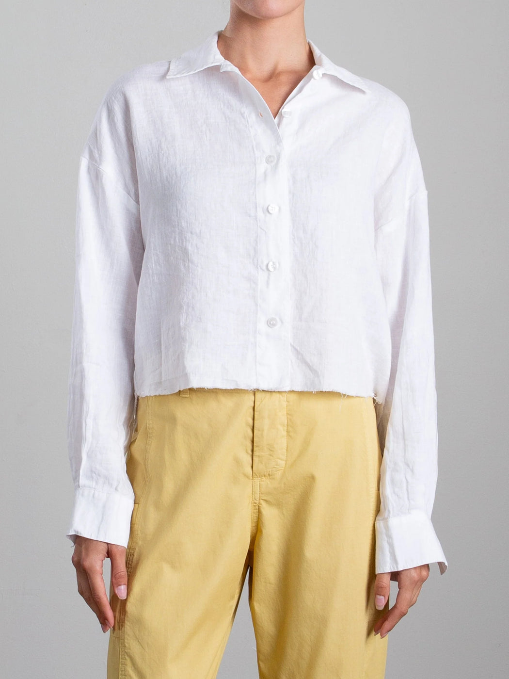 Esme Crop Shirt in French Linen | White