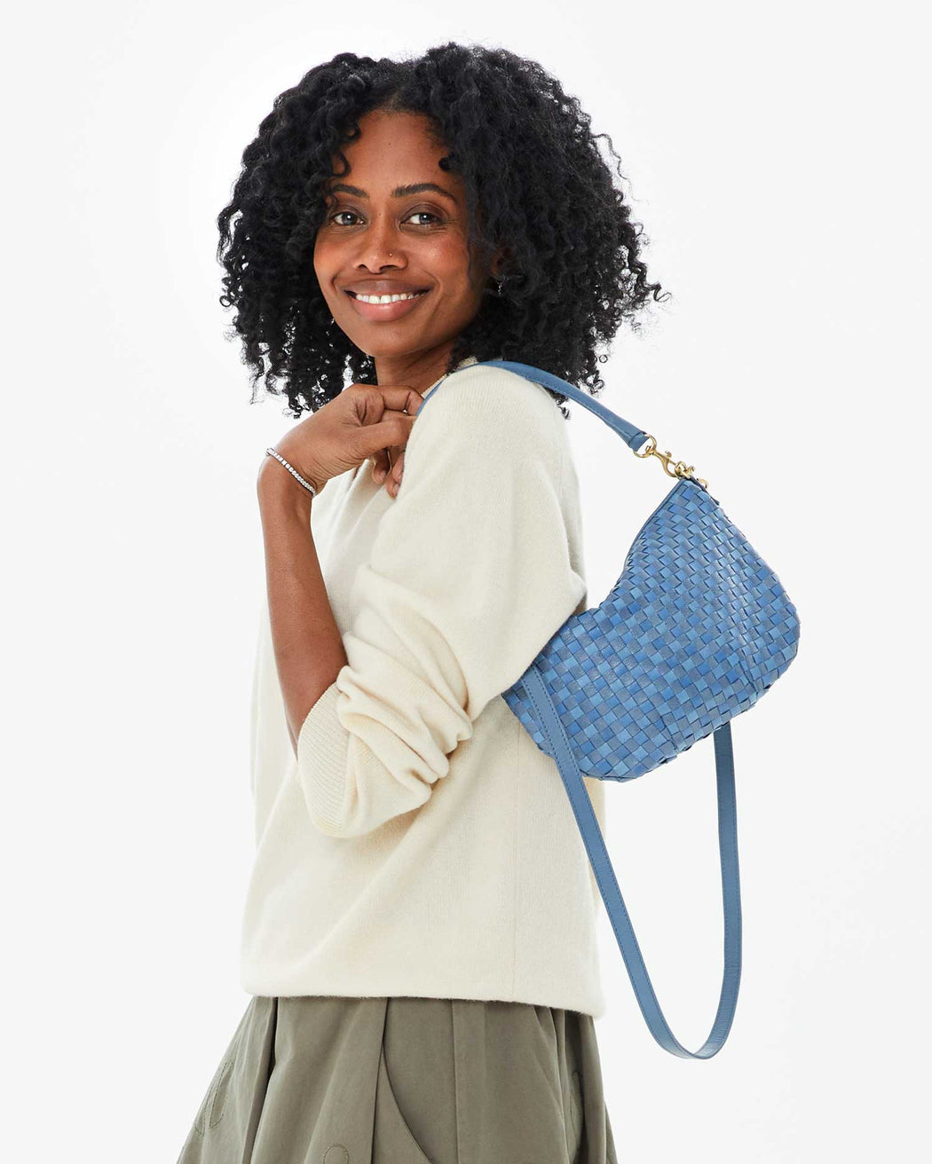 Petit Moyen Messenger l Light Blue Woven Checker