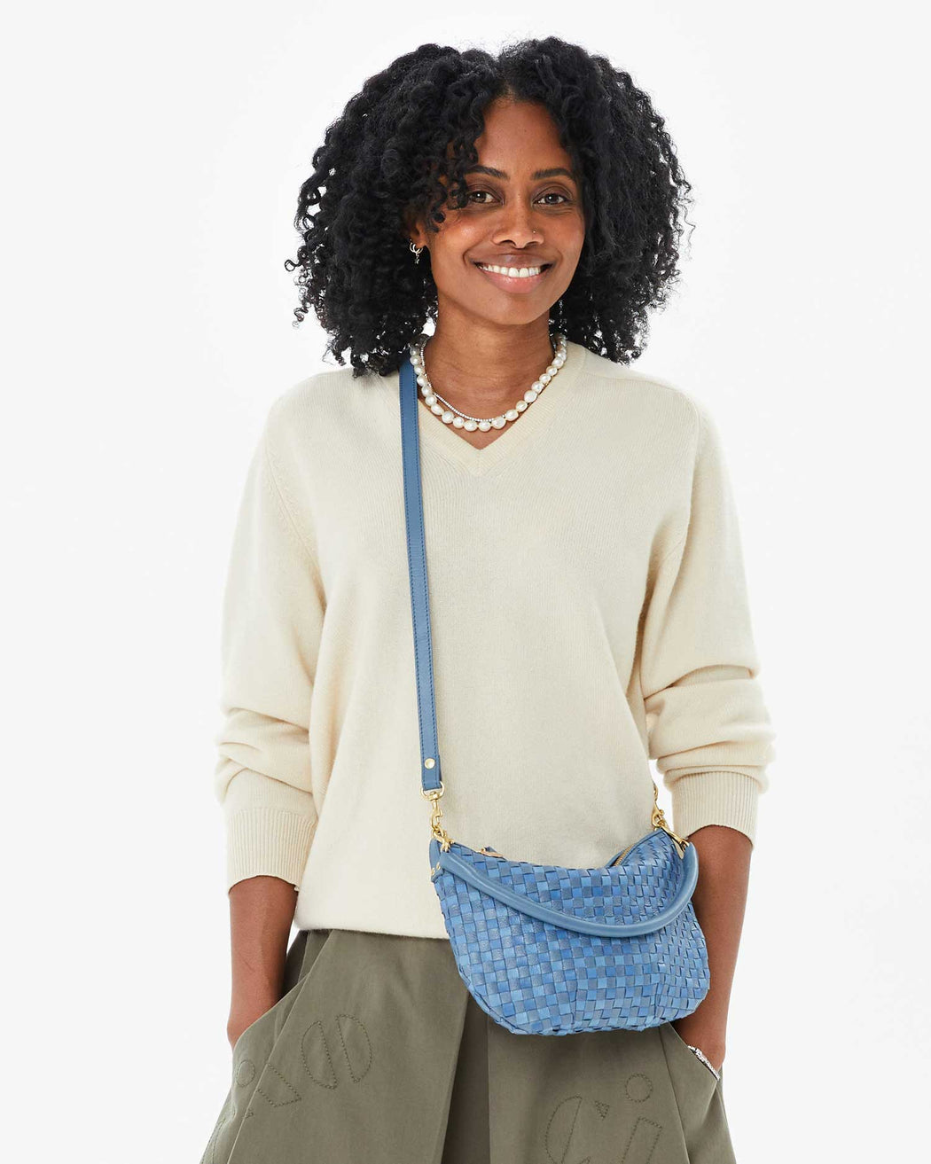 Petit Moyen Messenger l Light Blue Woven Checker