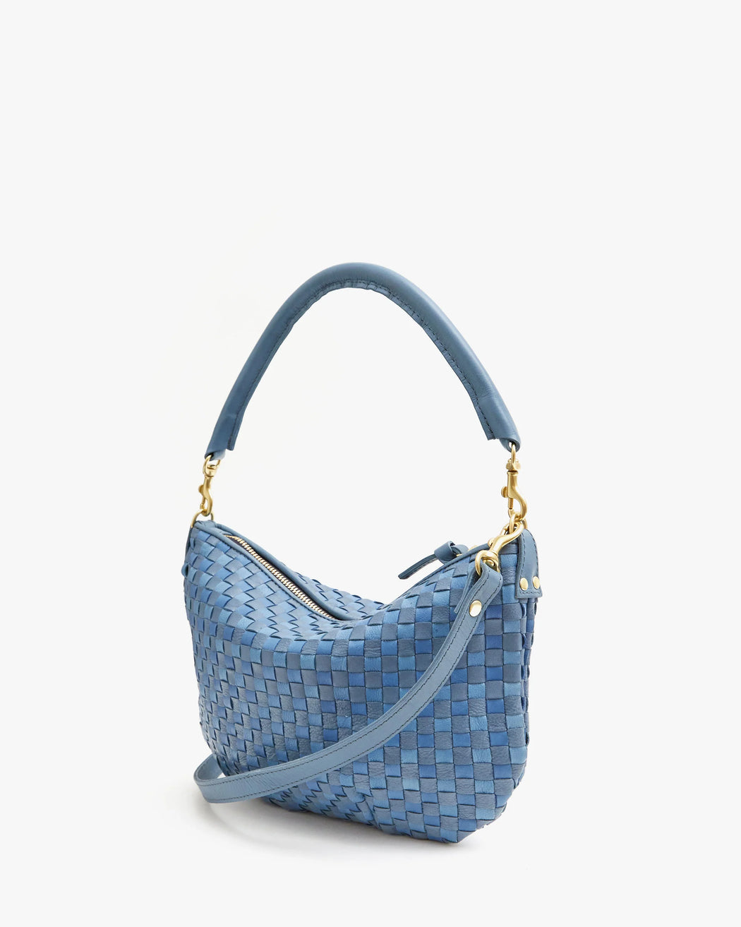 Petit Moyen Messenger l Light Blue Woven Checker