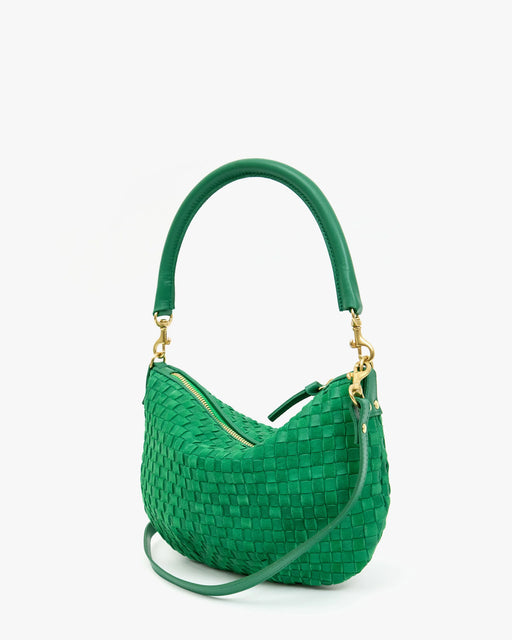 Petite Moyen Messenger | Leather & Suede Woven Checker in Grass