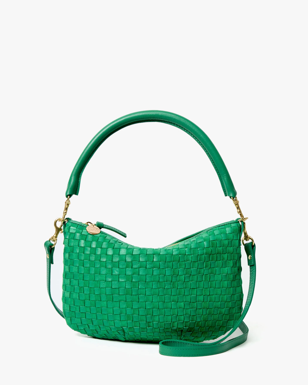 Petite Moyen Messenger | Leather & Suede Woven Checker in Grass