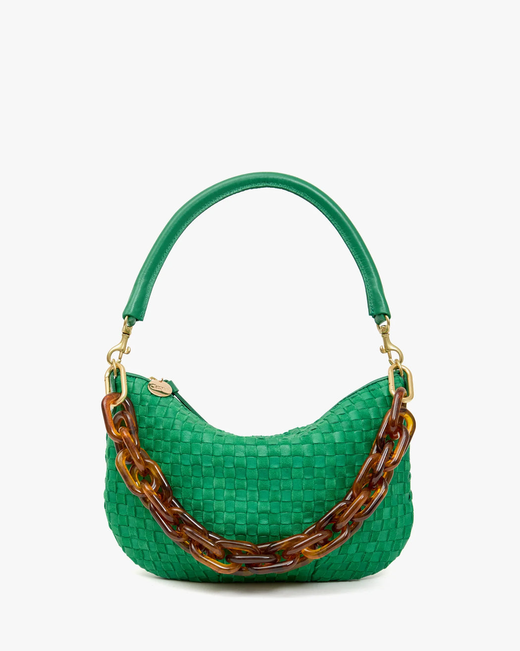Petite Moyen Messenger | Leather & Suede Woven Checker in Grass