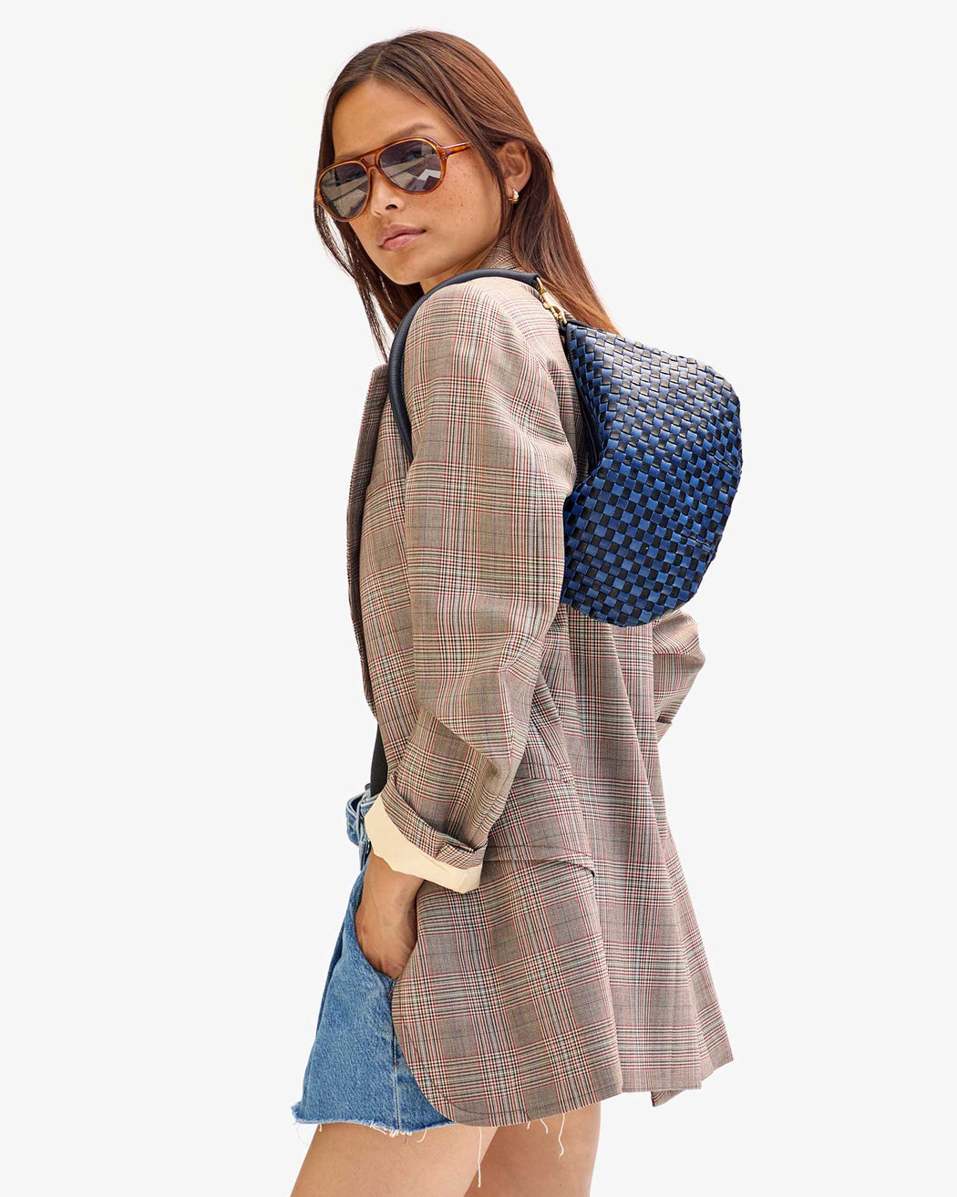 Petit Moyen Messenger Woven Checker l Dark Blue