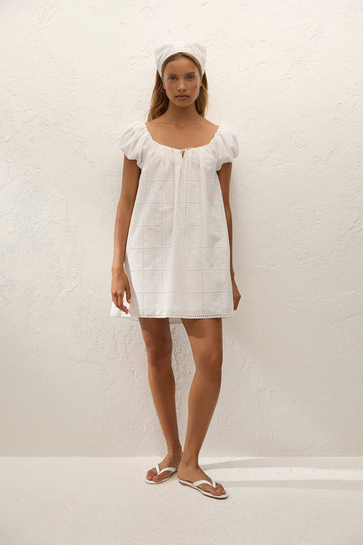Clementina Mini Dress | Lucy Broderie White