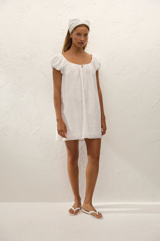 Clementina Mini Dress | Lucy Broderie White