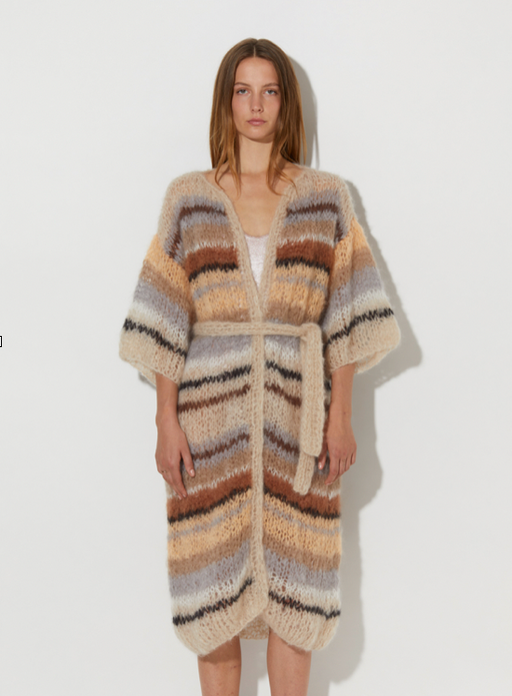 Mohair Coat Light | Sand Rainbow Stripes