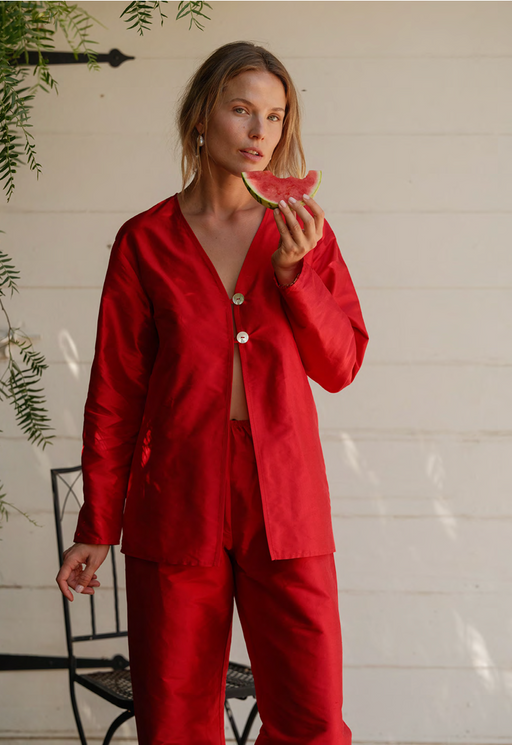 The Taffeta Split Top | Bell Pepper